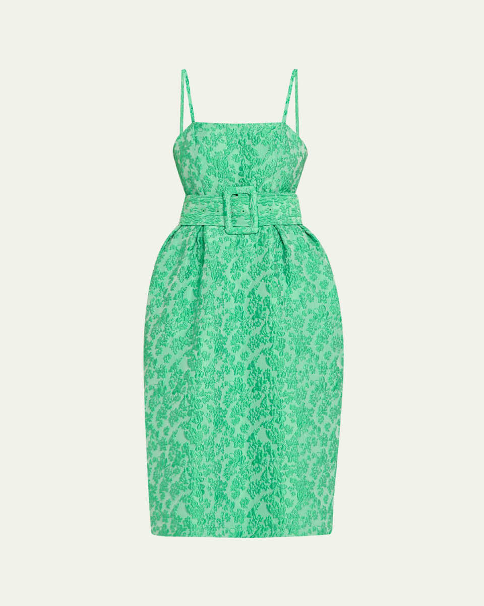 Artichoke Floral Jacquard Midi Dress With Belt